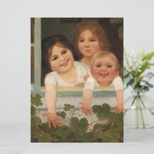 Drie kinderen aan het raam kaart (Staand voorkant)