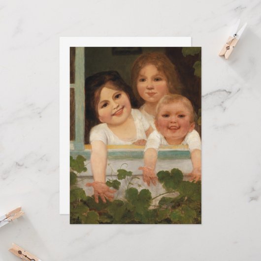 Drie kinderen aan het raam kaart (Voorkant / Achterkant in situ)