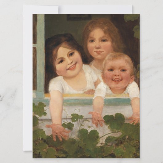 Drie kinderen aan het raam kaart (Voorkant)