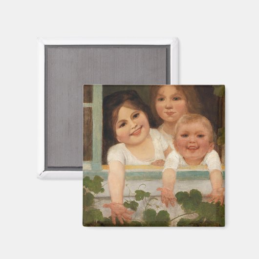 Drie kinderen aan het raam magneet (Voorkant / Achterkant)