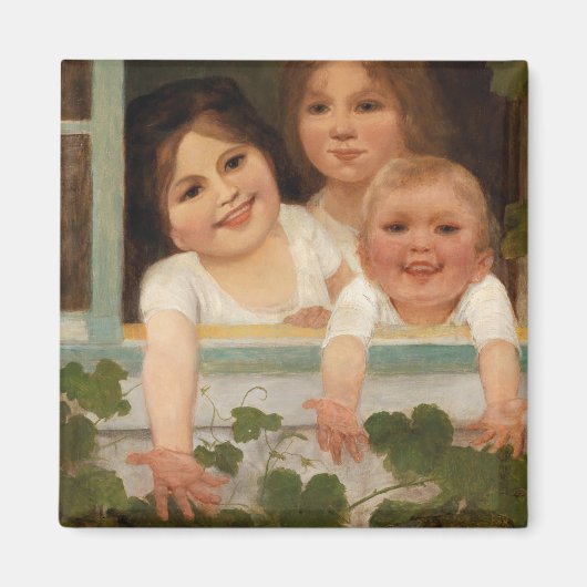 Drie kinderen aan het raam magneet (Voorkant)