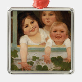 Drie kinderen aan het raam metalen ornament