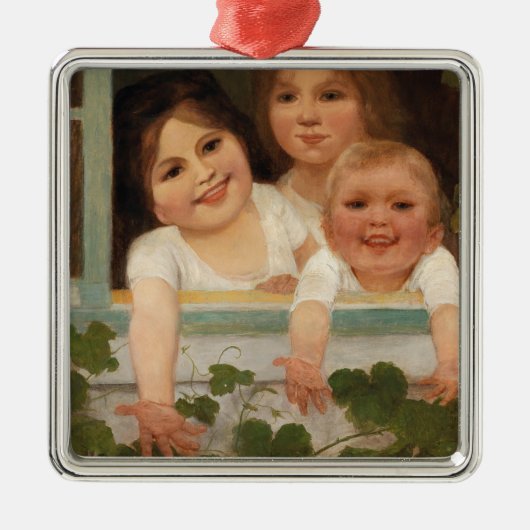 Drie kinderen aan het raam metalen ornament (Voorkant)