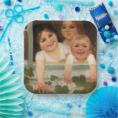 Drie kinderen aan het raam papieren bordje (Feest)