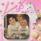 Drie kinderen aan het raam papieren bordje (Feest)