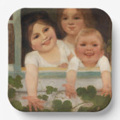 Drie kinderen aan het raam papieren bordje (Voorkant)