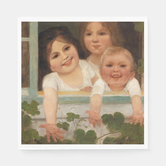 Drie kinderen aan het raam servet (Voorkant)