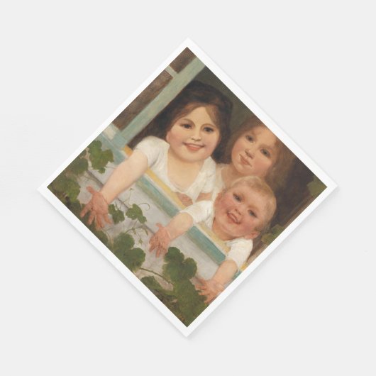 Drie kinderen aan het raam servet (Hoek)