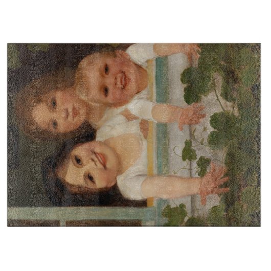 Drie kinderen aan het raam snijplank (Voorkant)