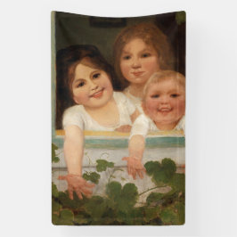 Drie kinderen aan het raam spandoek