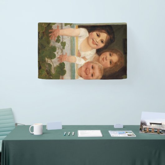 Drie kinderen aan het raam spandoek (Beurs)