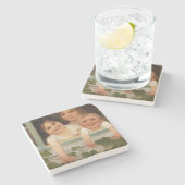 Drie kinderen aan het raam stenen onderzetter (Zijkant)