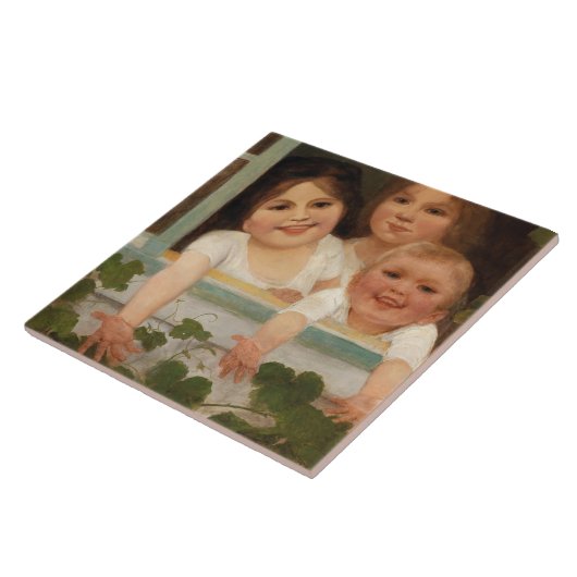 Drie kinderen aan het raam tegeltje (Zijkant)