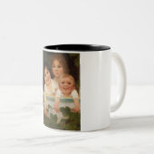 Drie kinderen aan het raam tweekleurige koffiemok (Voorkant rechts)