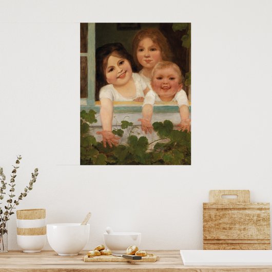 Drie kinderen bij het raam poster (Keuken)