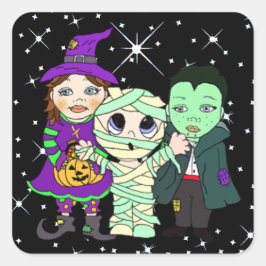 Drie Kinderen in Halloween Costume Vierkante Sticker
