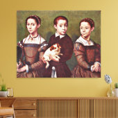 Drie Kinderen met Dog, mooi kunstschilderij Canvas Afdruk (Insitu (Woonkamer))