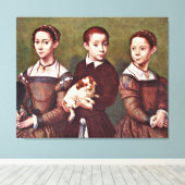 Drie Kinderen met Dog, mooi kunstschilderij Canvas Afdruk (Insitu (Houten vloer))