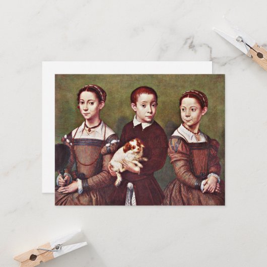 Drie Kinderen met Dog, mooi kunstschilderij Kaart (Voorkant / Achterkant in situ)