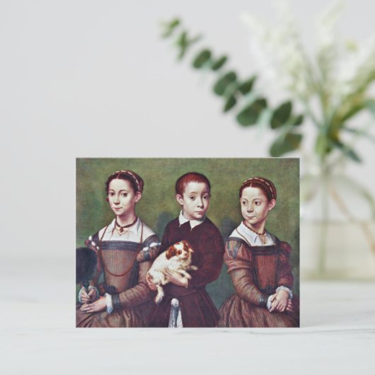 Drie kinderen met hond van Anguissola Sofonisba Briefkaart (Staand voorkant)
