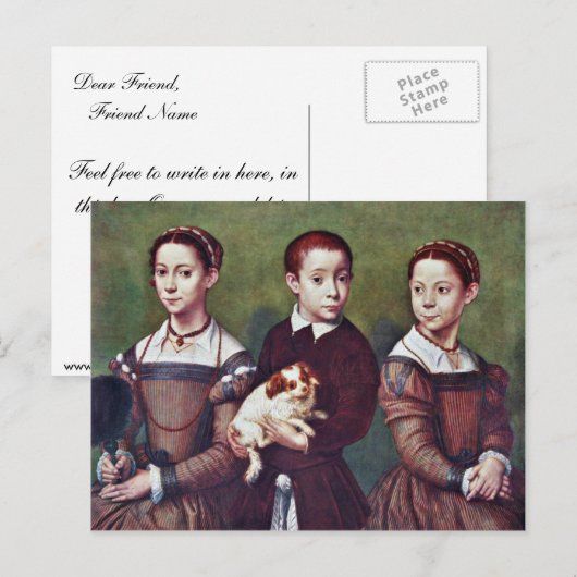 Drie kinderen met hond van Anguissola Sofonisba Briefkaart (Voorkant / Achterkant)