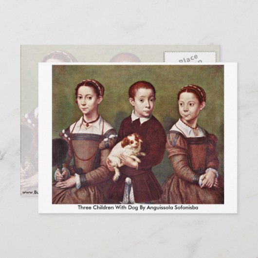 Drie kinderen met hond van Anguissola Sofonisba Briefkaart (Voorkant / Achterkant)