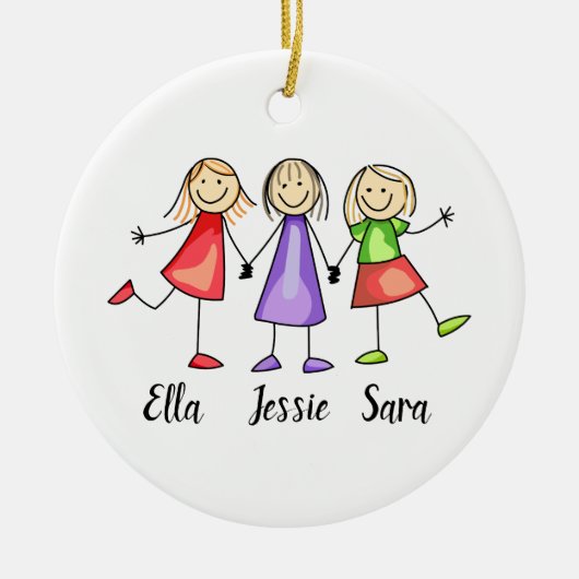 Drie kinderen op maat keramisch ornament (Voorkant)