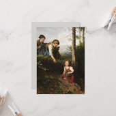 Drie kinderen plukken wilde bessen in het bos kaart (Voorkant / Achterkant in situ)