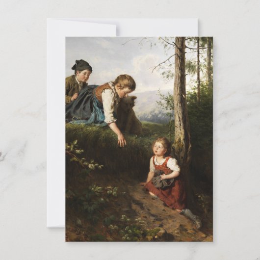 Drie kinderen plukken wilde bessen in het bos kaart (Voorkant)