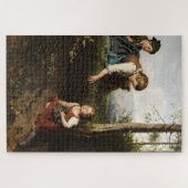 Drie kinderen plukken wilde bessen in het bos legpuzzel (Horizontaal)