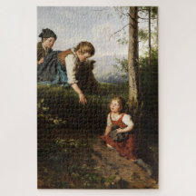 Drie kinderen plukken wilde bessen in het bos