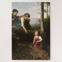 Drie kinderen plukken wilde bessen in het bos legpuzzel