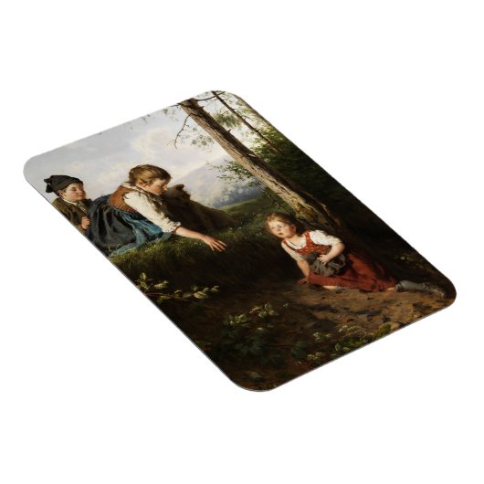 Drie kinderen plukken wilde bessen in het bos magneet (Rechterzijde)