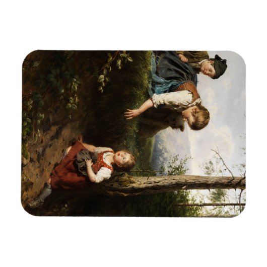 Drie kinderen plukken wilde bessen in het bos magneet (Horizontaal)