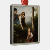 Drie kinderen plukken wilde bessen in het bos metalen ornament (Rechts)