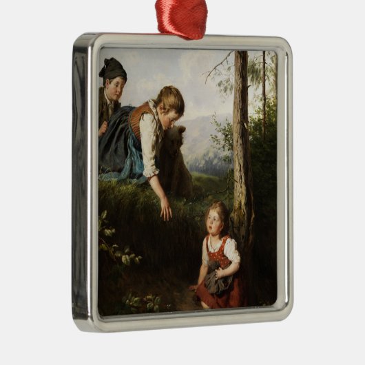 Drie kinderen plukken wilde bessen in het bos metalen ornament (Rechts)