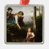 Drie kinderen plukken wilde bessen in het bos metalen ornament (Voorkant)