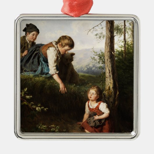 Drie kinderen plukken wilde bessen in het bos metalen ornament (Voorkant)