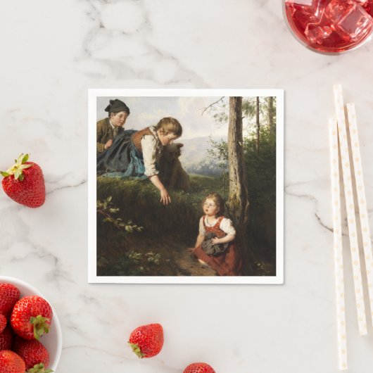 Drie kinderen plukken wilde bessen in het bos servet (Insitu)