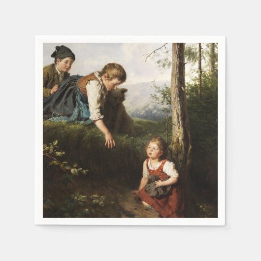 Drie kinderen plukken wilde bessen in het bos servet (Voorkant)