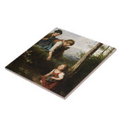 Drie kinderen plukken wilde bessen in het bos tegeltje (Zijkant)