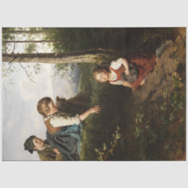 Drie kinderen plukken wilde bessen in het bos tissuepapier