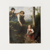 Drie kinderen plukken wilde bessen in het bos