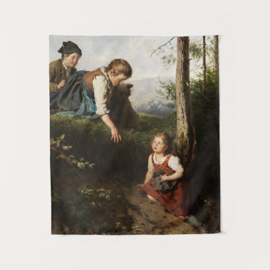 Drie kinderen plukken wilde bessen in het bos wandkleed (Voorkant)