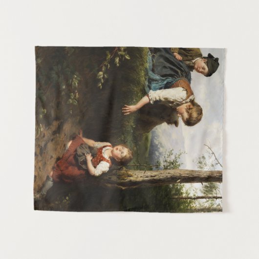 Drie kinderen plukken wilde bessen in het bos wandkleed (Voorkant (horizontaal))