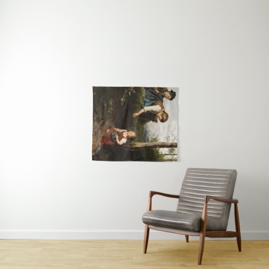 Drie kinderen plukken wilde bessen in het bos wandkleed (In Situ (horizontaal))