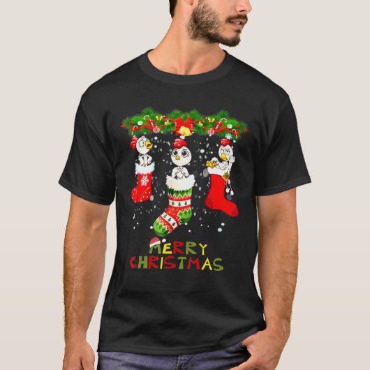 Drie kippen in Sock-kerst-kerstkerstkerstkerstkers T-shirt (Voorkant)