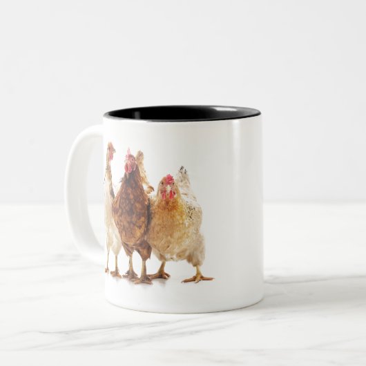 Drie kippen tweekleurige koffiemok (Voorkant links)