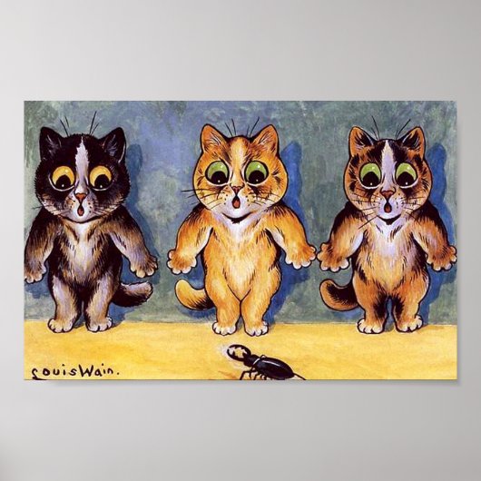 Drie Kittens en Beetle, Louis Wain Poster (Voorkant)