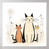 Drie Kittens en bloemen Poster (Voorkant)